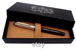 Handmade in Italy Fountain Pen Black Lacquer and Sterling Silver Vertical Personalization