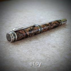 Handmade majestic wooden fountain pen made from black maple burl Swarovski crystal titanium plated fittings rhodium plated clip