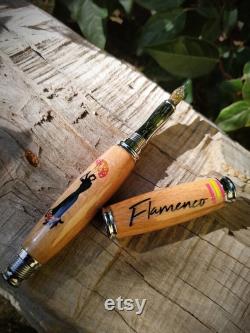 Handmade wooden fountain pen (or rollerball), Flamenco Dance inlay technique, Graduation gift, Retirement gift, Birthday gift