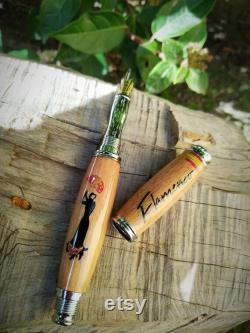 Handmade wooden fountain pen (or rollerball), Flamenco Dance inlay technique, Graduation gift, Retirement gift, Birthday gift