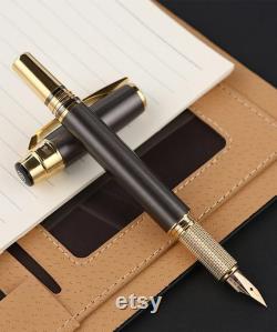 Hero 200E 14K Solid Gold Nib Fountain Pen, Gold Black Trim Signature Pen with Gift Case Set