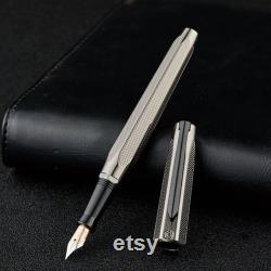 Hero 2191 14K Gold Fountain Pen Case, Gray Engraving Ripple Brass Pen Signature Pen with Rollerball Pen Nib and Black Refill