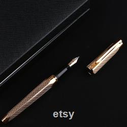 Hero 2191 14K Gold Fountain Pen Case, Medium Nib Solid Brass Gold Plated Signature Pen, Business Gift Rollerball Pen Nib and Black Refill