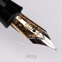 Hero 2191 14K Gold Fountain Pen Case, Medium Nib Solid Brass Gold Plated Signature Pen, Business Gift Rollerball Pen Nib and Black Refill