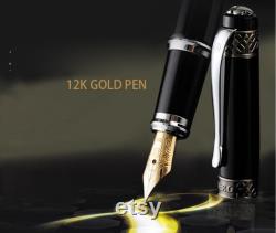 Hero Emperor 100 12K Solid Gold Fountain Pen, Black Classic Fine Nib Smooth Writing Gift Box