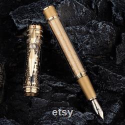 Hero H90 18K Gold Hollow Fountain Pen Clock Wheel Clip, 35 Fine Nib 90 Zircon Calligraphy Pen with Gift Box