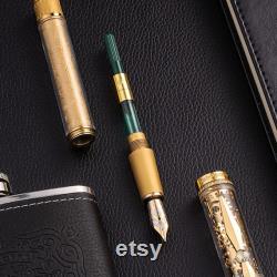 Hero H90 18K Gold Hollow Fountain Pen Clock Wheel Clip, 35 Fine Nib 90 Zircon Calligraphy Pen with Gift Box