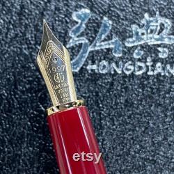 Hongdian 1841 Red Black Resin 14K Gold Fountain Pen, 14K Gold EF F Nib 32 Nib Classic Pen Gift