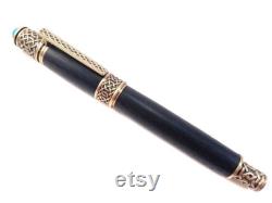 Irish bog oak celtic fountain pen, wooden fountain pen with brass scroll work.