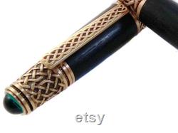 Irish bog oak celtic fountain pen, wooden fountain pen with brass scroll work.