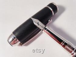Irish bog oak custom fountain pen in rhodium fittings, fitted with a Bock nib.
