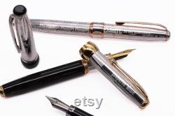Ivy Fountain Pen Sterling Silver 925 Black Lacquer Handmade in Italy