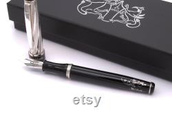 Ivy Fountain Pen Sterling Silver 925 Black Lacquer Handmade in Italy