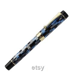 Jinhao 100 Centennial 14K Gold Fountain Pen Fine Nib, Blue Resin Checkerboard Gift Pen