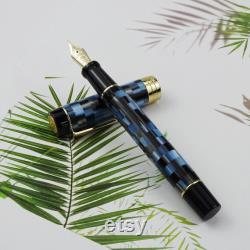 Jinhao 100 Centennial 14K Gold Fountain Pen Fine Nib, Blue Resin Checkerboard Gift Pen