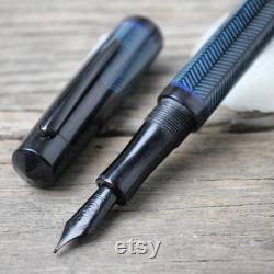 Luna eclipse custom fountain pen with ebony and dyed blue body, ebonite section