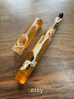 Luxury Handmade Omas Orange Swirl Bespoke Fountain Pen.