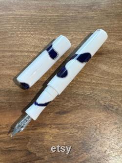 Luxury Handmade Omas white blue swirl Bespoke Fountain Pen