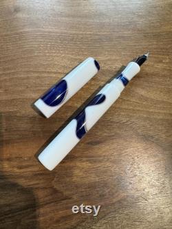 Luxury Handmade Omas white blue swirl Bespoke Fountain Pen