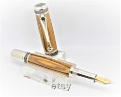 Majestic Fountain pen, plated with Black Titanium and Rhodium, made with Olivewood from Bethlehem, Israel