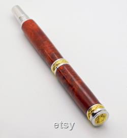 Majestic Jr. Fountain Pen in 22 Kt Gold, Rhodium and Red Amboyna Burl