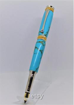 Majestic Junior Fountain pen, plated with 22Kt Gold and Rhodium, made with Turquoise and Gold Matrix TruStone material