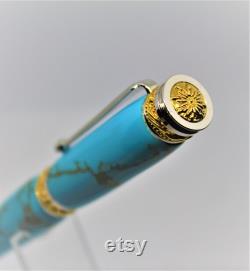 Majestic Junior Fountain pen, plated with 22Kt Gold and Rhodium, made with Turquoise and Gold Matrix TruStone material
