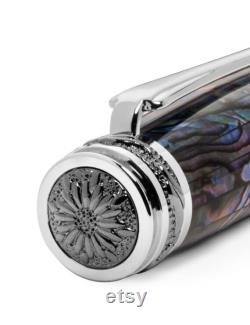 Mens Pen Pitchman s Tycoon Fountain Pen Blue Abalone and Swarovski Crystal Luxury Pen Perfect Corporate Gift Pitchman