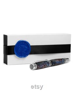 Mens Pen Pitchman s Tycoon Fountain Pen Blue Abalone and Swarovski Crystal Luxury Pen Perfect Corporate Gift Pitchman