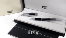 Montblanc Meisterstuck Solitaire Silver and Black Fountain Ink Pen Refurbished