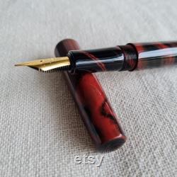 N6 Nikko Ebonite (Mottle Red Black) Handmade Fountain Pen