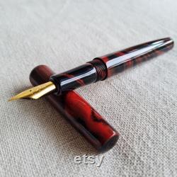N6 Nikko Ebonite (Mottle Red Black) Handmade Fountain Pen