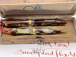 Omas Extra set cappuccino celluloid fountain pen and pencil- EF nib