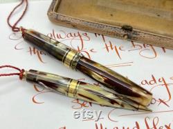 Omas Extra set cappuccino celluloid fountain pen and pencil- EF nib