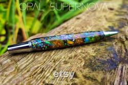Opal Supernova Galaxy Pen, Real Meteorite, Moldavite, Multi Opal, Premium hand-made , Aurora Nebula, crystal glow, Gold, Chrome, Ballpoint