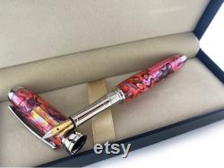 Orange Fountain Pen in Rhodium Handmade Gift for him Gift for her Special Gift