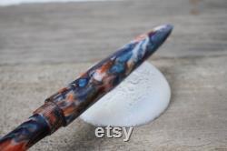 Orange, blue and white swirl custom fountain pen