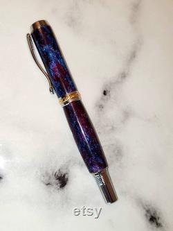Orion Purple Galaxy DiamondCast Fountain and Rollerball Pen real CRUETLY FREE DIAMONDS F nib