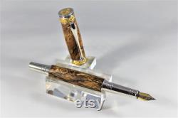 PEN SET Majestic Junior in 22kt Gold and Rhodium, made with Stabilized Spalted Tiger Oak Burl