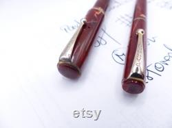 Parker Duette Sr. Mahogany and White Fountain Pen and Pencil Set restored