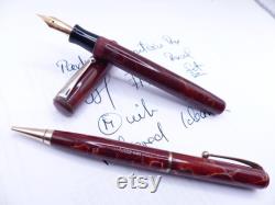 Parker Duette Sr. Mahogany and White Fountain Pen and Pencil Set restored