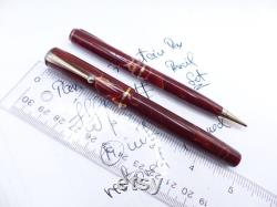 Parker Duette Sr. Mahogany and White Fountain Pen and Pencil Set restored