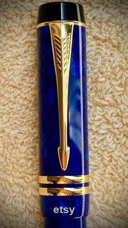 Parker Duofold International Lapis Lazuli New Old Stock with original Ink Converter, box and papers.