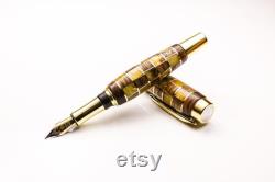 Pen Handmade Zebrano Wood and Baltic Amber Writing Fountain Pen MADE TO ORDER