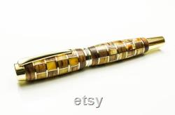 Pen Handmade Zebrano Wood and Baltic Amber Writing Fountain Pen MADE TO ORDER