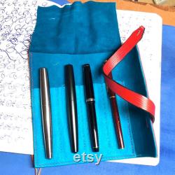 Pen Roll, leather pen roll, leather pen storage, leather pen holder, fountain pen roll, pen case, French EPI leather, red turquoise, garny