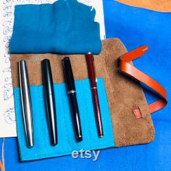 Pen Roll, leather pen roll, leather pen storage, leather pen holder, fountain pen roll, pen case, brown bison and turquoise deerskin, garny
