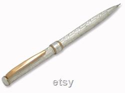 Pencil Handmade in Sterling Silver Engraved with Geometrical Design Rose Gold Trimmings