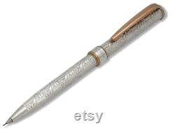 Pencil Handmade in Sterling Silver Engraved with Geometrical Design Rose Gold Trimmings