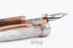 Personalized Fountain Pen Sterling Silver Italian Olive Wood. Handmade in Italy